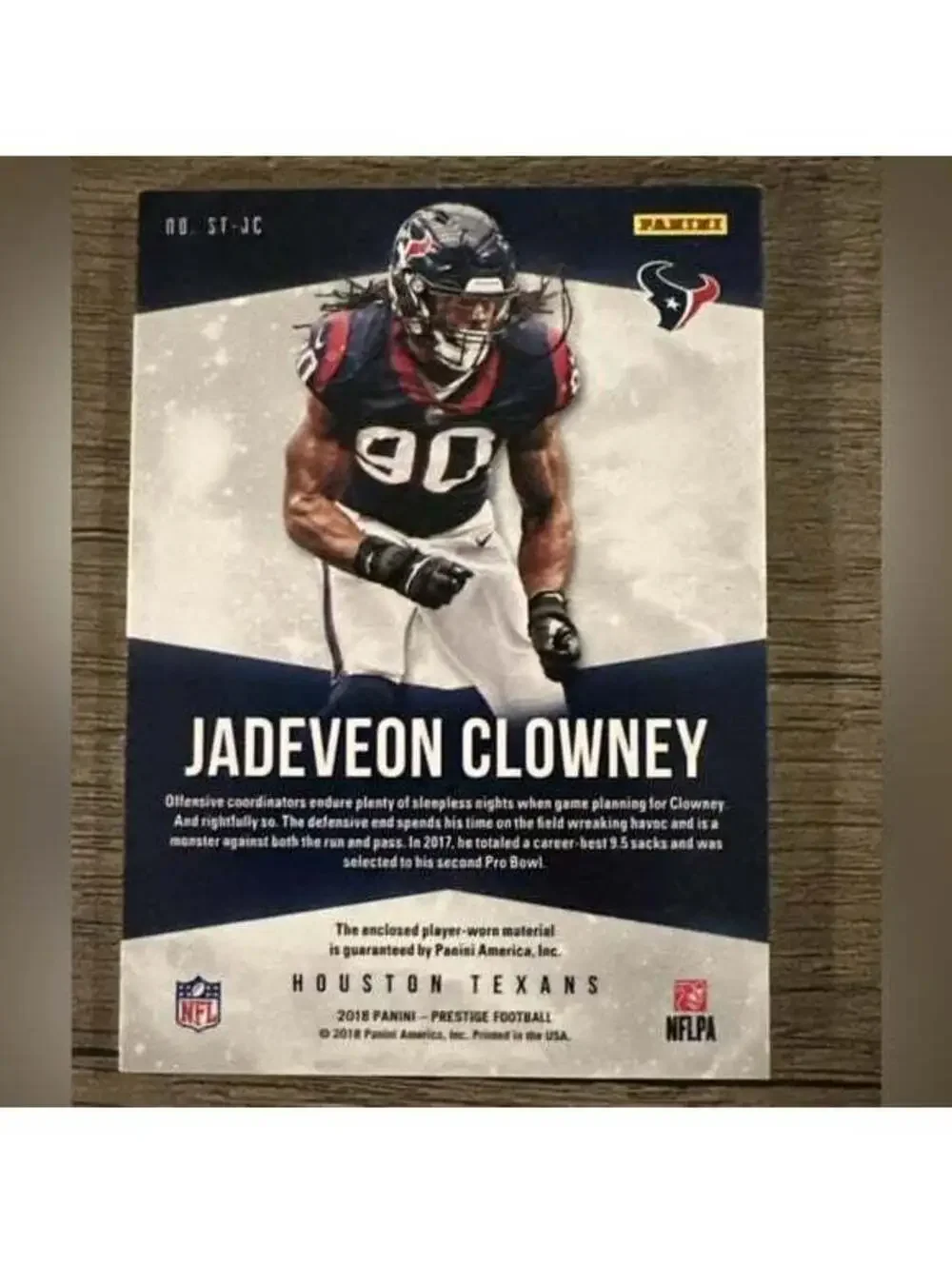 2018 Panini Prestige Stars of the NFL Game Used Jadeveon Clowney (ST-JC)